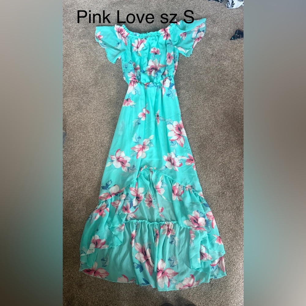 Turquoise Floral Maxi Dress by PINK LOVE SZ S